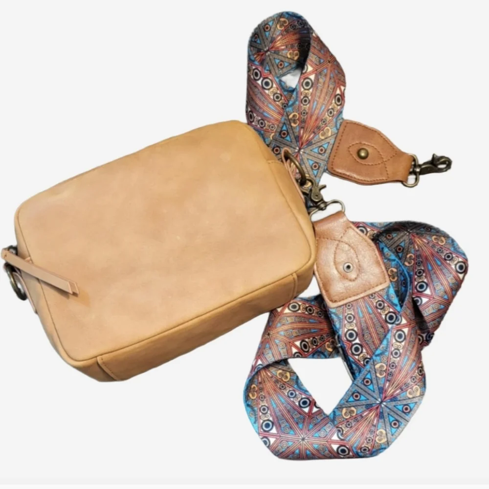 Camera Bag Style Purse Guitar Crossbody Strap Soft Faux Leather Preppy Neutral